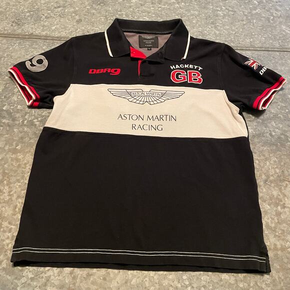 Aston Martin Racing Hackett GB DBR9 59 Polo Shirt Mens Large Black Red White - Picture 1 of 15